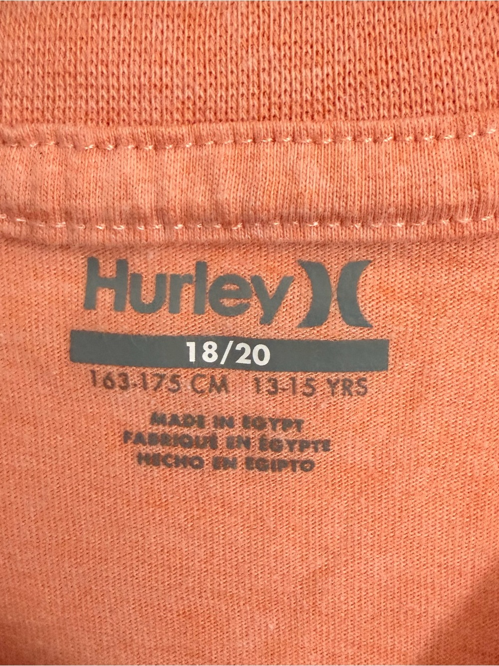 Hurley Orange Short Sleeve Tee with Navy & Pink Logo 18-20 - Picture 3 of 6